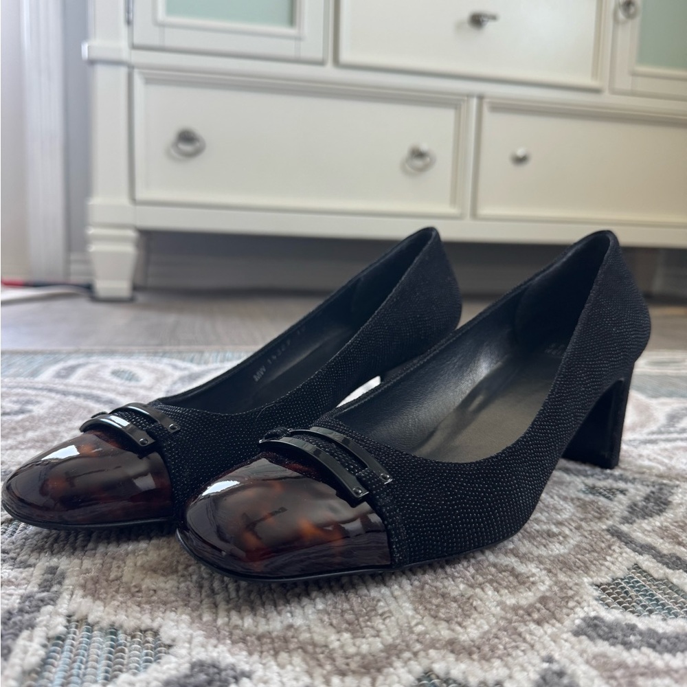 Stuart Weitzman Black and Brown Heels with Tapered Mid-Heel Size 10